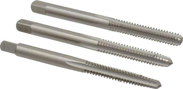 Cleveland - #10-24 UNC, 3 Flute, Bottoming, Plug & Taper, Bright Finish, High Speed Steel Tap Set - Right Hand Cut, 2-3/8" OAL, 1/2" Thread Length - Eagle Tool & Supply