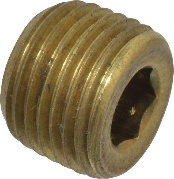 Made in USA - 1/8-27, 5/16" OAL, Brass Socket Pressure Plug - 3/4" Taper per Foot, 3/16" Hex Key - Eagle Tool & Supply