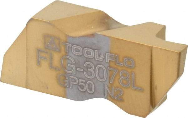 Tool-Flo - 3078FLG Grade GP50, 5/64" Cutting Width Carbide Grooving Insert - 3.05mm Max Depth of Cut, Left Hand, 0.005 to 0.01" Corner Radius, TiN Finish - Eagle Tool & Supply