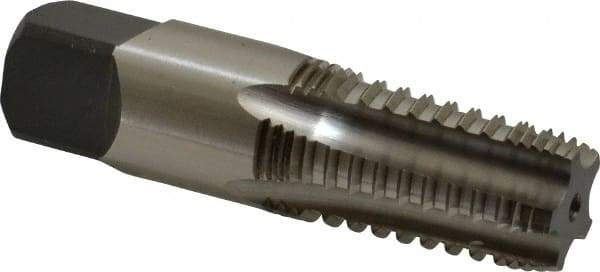 Cleveland - 3/8-18 NPTF, 4 Flutes, Bright Finish, High Speed Steel, Interrupted Thread Pipe Tap - 2-9/16 Inch Overall Length, 0.7 Inch Shank Diameter, 1-1/16 Inch Thread Length, 0.53 Inch Square Size, Regular Hook, Plug Chamfer - Eagle Tool & Supply