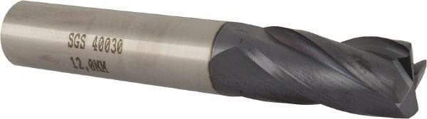 SGS - 12mm, 4 Flute, Single End, Solid Carbide, 1mm Corner Radius End Mill - 2-61/64" OAL, 30° Helix, Right Hand Flute, 0.984" LOC, Right Hand Cut - Eagle Tool & Supply