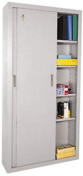 Sandusky Lee - 5 Shelf Sliding Door Storage Cabinet - Steel, 36" Wide x 18" Deep x 72" High, Light Gray - Eagle Tool & Supply