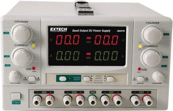 Extech - 150 Watt, 0 to 5 Amp, 0 to 30 VDC Output, Benchtop Power Supply - 2 Outputs, 10.2 Inch Wide x 14-1/2 Inch Deep x 6.3 Inch High - Eagle Tool & Supply