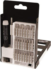 Wiha - 27 Piece, 4mm Drive Screwdriver Micro Bit Set - #000 to #1 Phillips, 0.7 to 4mm Hex, T3 to T15 Torx, 1.5, 2, 3 & 4mm Slotted - Eagle Tool & Supply