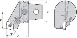 Kennametal - Left Hand Cut, Size KM63, CN.. Insert Compatiblity, External Modular Turning & Profiling Cutting Unit Head - 38mm Ctr to Cutting Edge, 60mm Head Length, Through Coolant, Series Kenloc - Eagle Tool & Supply