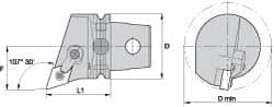 Kennametal - Right Hand Cut, Size KM63, DN.. Insert Compatiblity, Internal Modular Turning & Profiling Cutting Unit Head - 43mm Ctr to Cutting Edge, 60mm Head Length, Through Coolant, Series Kenloc - Eagle Tool & Supply