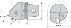 Kennametal - Left Hand Cut, Size KM63, SN.. Insert Compatiblity, Internal Modular Turning & Profiling Cutting Unit Head - 43mm Ctr to Cutting Edge, 60mm Head Length, Through Coolant, Series Kenloc - Eagle Tool & Supply