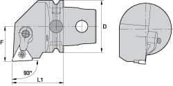 Kennametal - Right Hand Cut, Size KM63, TN.. Insert Compatiblity, External Modular Turning & Profiling Cutting Unit Head - 43mm Ctr to Cutting Edge, 60mm Head Length, Through Coolant, Series Kenloc - Eagle Tool & Supply