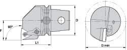 Kennametal - Left Hand Cut, Size KM63, TN.. Insert Compatiblity, Internal Modular Turning & Profiling Cutting Unit Head - 43mm Ctr to Cutting Edge, 60mm Head Length, Through Coolant, Series Kenloc - Eagle Tool & Supply