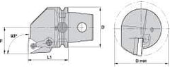 Kennametal - Left Hand Cut, Size KM63, TN.. Insert Compatiblity, Internal Modular Turning & Profiling Cutting Unit Head - 43mm Ctr to Cutting Edge, 60mm Head Length, Through Coolant, Series Kenloc - Eagle Tool & Supply