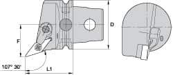 Kennametal - Left Hand Cut, Size KM63, VN.. Insert Compatiblity, External Modular Turning & Profiling Cutting Unit Head - 43mm Ctr to Cutting Edge, 60mm Head Length, Through Coolant, Series Kenloc - Eagle Tool & Supply