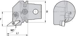 Kennametal - Left Hand Cut, Size KM63, VN.. Insert Compatiblity, External Modular Turning & Profiling Cutting Unit Head - 43mm Ctr to Cutting Edge, 60mm Head Length, Through Coolant, Series Kenloc - Eagle Tool & Supply