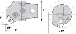 Kennametal - Left Hand Cut, Size KM63, WN.. Insert Compatiblity, Internal Modular Turning & Profiling Cutting Unit Head - 43mm Ctr to Cutting Edge, 60mm Head Length, Through Coolant, Series Kenloc - Eagle Tool & Supply