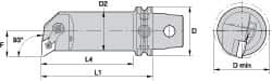 Kennametal - Right Hand Cut, 50mm Min Bore Diam, Size KM63 Steel Modular Boring Cutting Unit Head - 4.6063" Max Bore Depth, Through Coolant, Compatible with DN.. - Eagle Tool & Supply