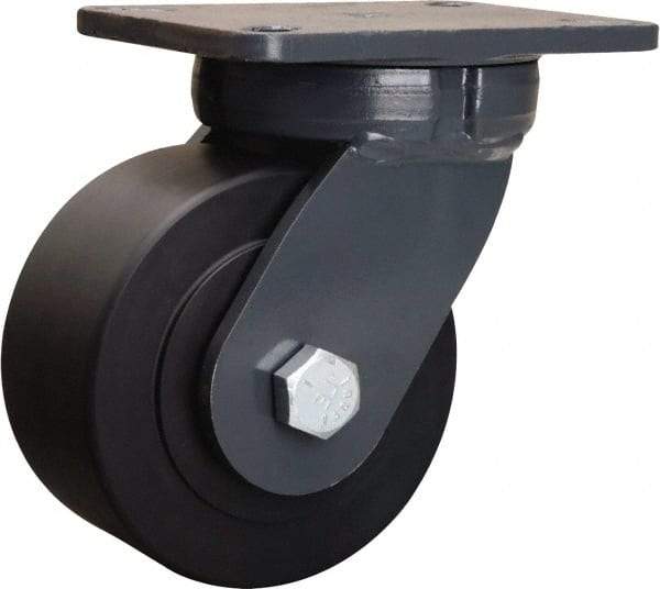 Hamilton - 6" Diam x 3" Wide x 8" OAH Top Plate Mount Swivel Caster - Nylon, 5,400 Lb Capacity, Precision Ball Bearing, 5-1/4 x 7-1/4" Plate - Eagle Tool & Supply