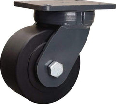 Hamilton - 6" Diam x 3" Wide x 8" OAH Top Plate Mount Swivel Caster - Nylon, 5,400 Lb Capacity, Precision Ball Bearing, 5-1/4 x 7-1/4" Plate - Eagle Tool & Supply