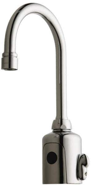 Chicago Faucets - Polished Chrome Plated Electronic User Adjustable Temperature Control Mixer Sensor Faucet - Powered by 6 Volt Lithium CRP2 Battery (Included), Gooseneck Spout, 4 to 8" Mounting Centers - Eagle Tool & Supply