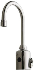 Chicago Faucets - Polished Chrome Plated Electronic User Adjustable Temperature Control Mixer Sensor Faucet - Powered by 6 Volt Lithium CRP2 Battery (Included), Gooseneck Spout, 4 to 8" Mounting Centers - Eagle Tool & Supply