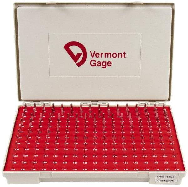 Vermont Gage - 185 Piece, 1.3-4.98 mm Diameter Plug and Pin Gage Set - Minus 0.01 mm Tolerance, Class ZZ - Eagle Tool & Supply