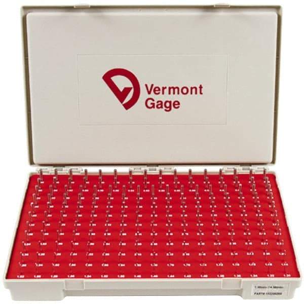 Vermont Gage - 185 Piece, 1.31-4.99 mm Diameter Plug and Pin Gage Set - Minus 0.01 mm Tolerance, Class ZZ - Eagle Tool & Supply
