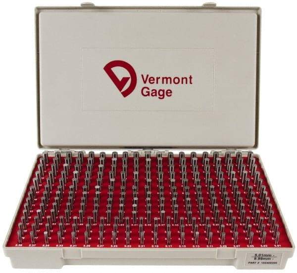 Vermont Gage - 250 Piece, 5.01-9.99 mm Diameter Plug and Pin Gage Set - Minus 0.01 mm Tolerance, Class ZZ - Eagle Tool & Supply