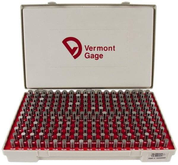 Vermont Gage - 200 Piece, 10-13.98 mm Diameter Plug and Pin Gage Set - Minus 0.01 mm Tolerance, Class ZZ - Eagle Tool & Supply