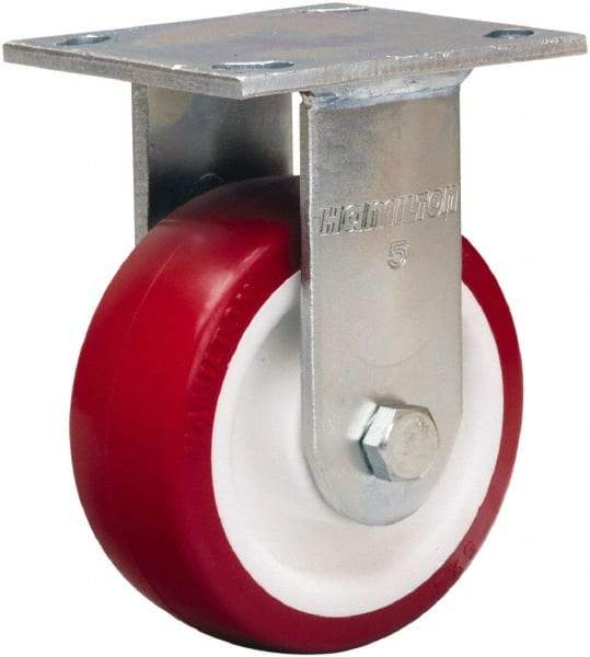 Hamilton - 5" Diam x 2" Wide x 6-1/2" OAH Top Plate Mount Rigid Caster - Polyurethane Mold on Polypropylene, 900 Lb Capacity, Straight Roller Bearing, 4 x 4-1/2" Plate - Eagle Tool & Supply
