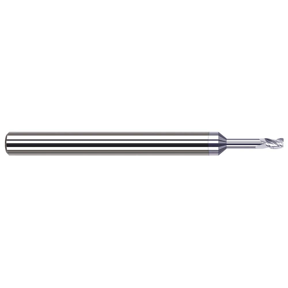 Corner Radius End Mill: 0.015″ Dia, 0.023″ LOC, 0.002″ Radius, 3 Flutes, Solid Carbide 2-1/2″ OAL, 1/8″ Shank Dia, 42 ° Helix, TiB2 Coated, Corner Radius End
