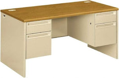 Hon - Steel-Reinforced High-Pressure Laminate Double Pedestal Desk - 60" Wide x 30" Deep x 29-1/2" High, Harvest/Putty - Eagle Tool & Supply