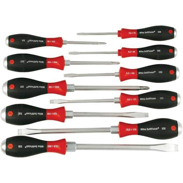 Wiha - 10 Piece Slotted & Phillips Screwdriver Set - Bit Sizes: Philips #1, #2 & #3, Comes in Box - Eagle Tool & Supply