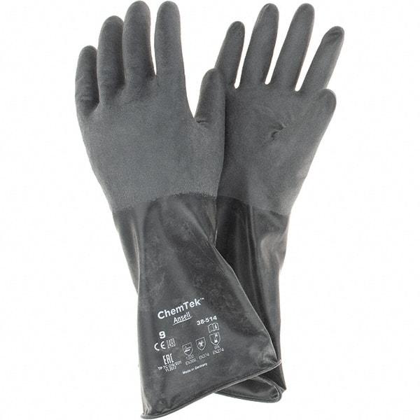 Ansell - 14 mil Thick, Chemical Resistant Gloves - SZ 9 14"14ML BLK 1/PR CHEM-TEK RGH FIN CHEM GLV - Eagle Tool & Supply