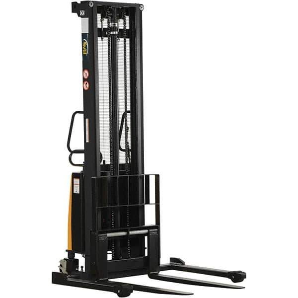 Vestil - 2,000 Lb Capacity, 150" Lift Height, Battery Powered Stacker - 2-1/8" Lowered Height, 42" Fork Length, 58" Overall Width - Eagle Tool & Supply