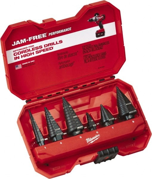 Milwaukee Tool - 1/8 to 1-1/8", Oxide Finish, High Speed Steel Step Drill Bit Set - Eagle Tool & Supply