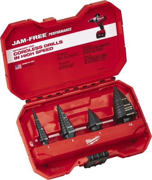 Milwaukee Tool - 1/8 to 1-3/8", Oxide Finish, High Speed Steel Step Drill Bit Set - Eagle Tool & Supply