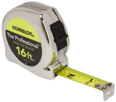 Komelon - 16' x 3/4" Yellow Blade Tape Measure - 1/16" Graduation, Inch Graduation Style, Silver Case - Eagle Tool & Supply