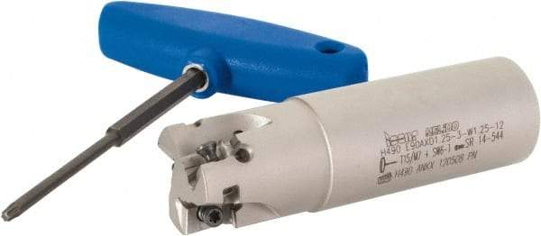 Iscar - 1-1/4" Cut Diam, 0.472" Max Depth of Cut, 1-1/4" Shank Diam, 4-1/4" OAL, Indexable Square Shoulder Helical End Mill - H490 AN.X 12 Inserts, Weldon Shank, 90° Lead Angle, Through Coolant, Series Helido - Eagle Tool & Supply