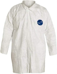 Dupont - Size S White Disposable Chemical Resistant Lab Coat - Tyvek, Snap Front, Open Cuff - Eagle Tool & Supply