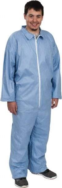 Dupont - Size L FR Disposable Flame Resistant/Retardant Coveralls - Blue, Zipper Closure, Open Cuffs, Open Ankles, Serged Seams - Eagle Tool & Supply