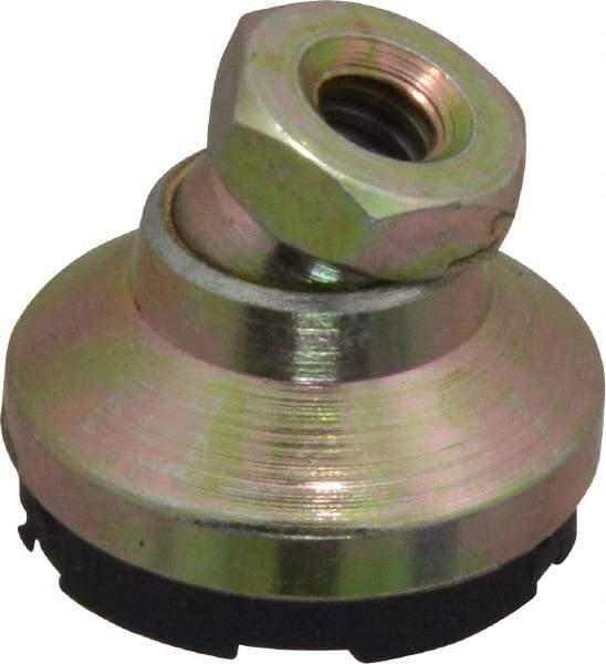 Gibraltar - 750 Lb Capacity, 1/4-20 Thread, 11/16" OAL, Zinc Stud, Tapped Pivotal Socket Mount Leveling Mount - 1" Base Diam, Steel Pad, 1/2" Hex - Eagle Tool & Supply
