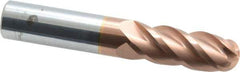 ProMax - 1/2" Diam, 1" LOC, 4 Flute Solid Carbide Ball End Mill - TiCN Finish, Single End, 3" OAL, 1/2" Shank Diam, Spiral Flute - Eagle Tool & Supply