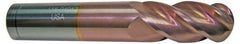 ProMax - 3/4" Diam, 1-5/8" LOC, 4 Flute Solid Carbide Ball End Mill - TiCN Finish, Single End, 4" OAL, 3/4" Shank Diam, Spiral Flute - Eagle Tool & Supply