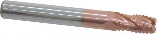 ProMax - 5/16" Diam, Coarse Pitch, 1/2" LOC, 4 Flute Solid Carbide 0.04-0.05" Corner Radius Roughing End Mill - TiCN Finish, 2-1/2" OAL, 5/16" Shank Diam, Single End, Centercutting, 30° Helix - Eagle Tool & Supply
