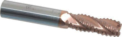 ProMax - 3/8" Diam, Coarse Pitch, 7/8" LOC, 4 Flute Solid Carbide 0.055-0.065" Corner Radius Roughing End Mill - TiCN Finish, 2-1/2" OAL, 3/8" Shank Diam, Single End, Centercutting, 30° Helix - Eagle Tool & Supply