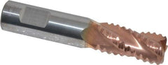ProMax - 3/8" Diam, Coarse Pitch, 5/8" LOC, 4 Flute Solid Carbide 0.055-0.065" Corner Radius Roughing End Mill - TiCN Finish, 2" OAL, 3/8" Shank Diam, Single End, Centercutting, 30° Helix - Eagle Tool & Supply