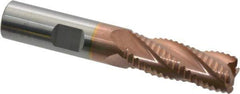ProMax - 1/2" Diam, Coarse Pitch, 1-1/4" LOC, 4 Flute Solid Carbide 0.055-0.065" Corner Radius Roughing End Mill - TiCN Finish, 3" OAL, 1/2" Shank Diam, Single End, Centercutting, 30° Helix - Eagle Tool & Supply