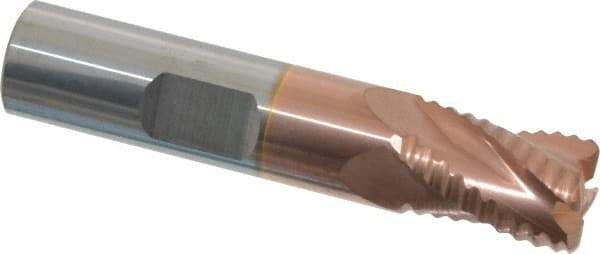 ProMax - 1/2" Diam, Coarse Pitch, 5/8" LOC, 4 Flute Solid Carbide 0.055-0.065" Corner Radius Roughing End Mill - TiCN Finish, 2-1/2" OAL, 1/2" Shank Diam, Single End, Centercutting, 30° Helix - Eagle Tool & Supply