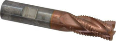 ProMax - 5/8" Diam, Coarse Pitch, 1-1/4" LOC, 4 Flute Solid Carbide 0.055-0.065" Corner Radius Roughing End Mill - TiCN Finish, 3-1/2" OAL, 5/8" Shank Diam, Single End, Centercutting, 30° Helix - Eagle Tool & Supply