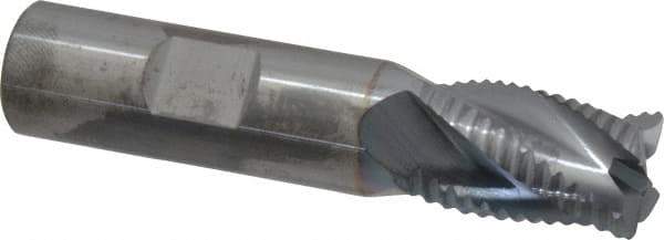 ProMax - 5/8" Diam, Coarse Pitch, 7/8" LOC, 4 Flute Solid Carbide 0.055-0.065" Corner Radius Roughing End Mill - TiCN Finish, 3" OAL, 5/8" Shank Diam, Single End, Centercutting, 30° Helix - Eagle Tool & Supply