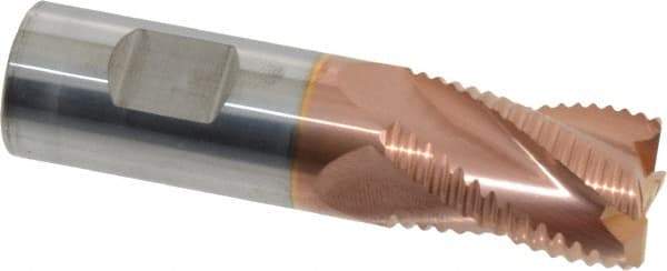 ProMax - 3/4" Diam, Coarse Pitch, 1" LOC, 4 Flute Solid Carbide 0.055-0.065" Corner Radius Roughing End Mill - TiCN Finish, 3" OAL, 3/4" Shank Diam, Single End, Centercutting, 30° Helix - Eagle Tool & Supply