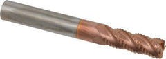 ProMax - 5/16" Diam, Fine Pitch, 3/4" LOC, 4 Flute Solid Carbide 0.04-0.05" Corner Radius Roughing End Mill - TiCN Finish, 2-1/2" OAL, 5/16" Shank Diam, Single End, Centercutting, 40° Helix - Eagle Tool & Supply